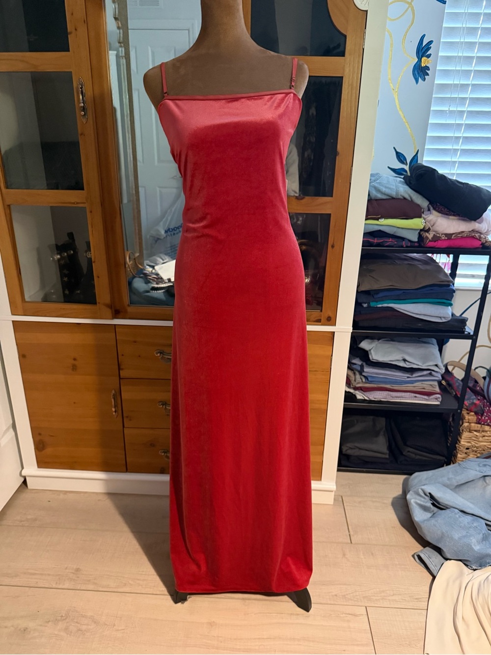 Anthropologie Red Velvet Maxi Slip Dress